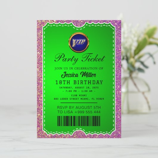 Uitnodiging voor feestticket (Staand voorkant)