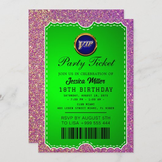 Uitnodiging voor feestticket (Voorkant / Achterkant)