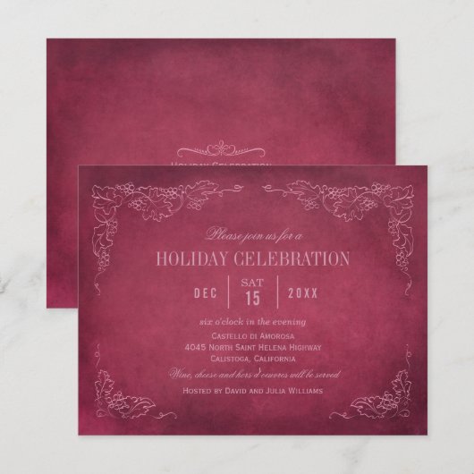 Uitnodiging voor feestwijn | wijnbouw (Voorkant / Achterkant)