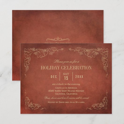 Uitnodiging voor feestwijn | wijnbouw (Voorkant / Achterkant)