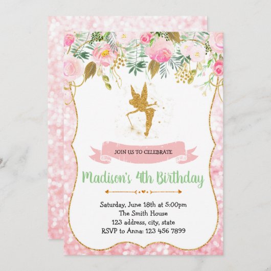 Uitnodiging voor feiale verjaardagsfeestdag (Voorkant / Achterkant)