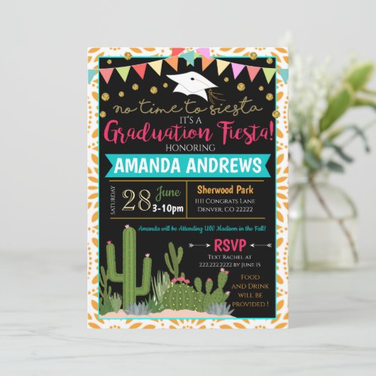 Uitnodiging voor Fiesta Afstudeerfeest (Staand voorkant)