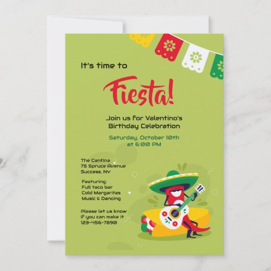 Uitnodiging voor Fiesta Chili Pepper Man (Voorkant)