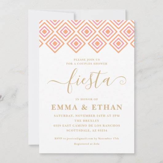 Uitnodiging voor Fiesta koppel bruisfeest, Roze en (Voorkant)