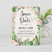 Uitnodiging voor Fiesta Save the Date met roze blo (Staand voorkant)