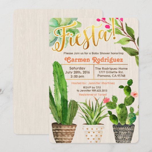 Uitnodiging voor Fiesta Succulent Cactus Baby Show (Voorkant / Achterkant)