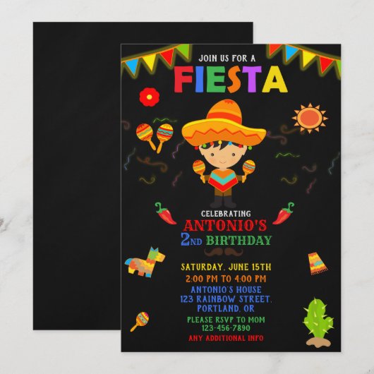 uitnodiging voor Fiesta-verjaardag (Voorkant / Achterkant)