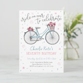 Uitnodiging voor fietsbloemen verjaardagsfeest (Staand voorkant)