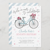 Uitnodiging voor fietsbloemen verjaardagsfeest (Voorkant / Achterkant)