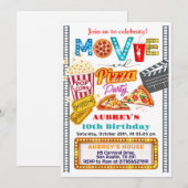Uitnodiging voor film en pizza verjaardagsfeestje (Voorkant / Achterkant)