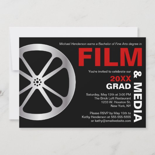 Uitnodiging voor Film & Media Graduation Party (Voorkant)