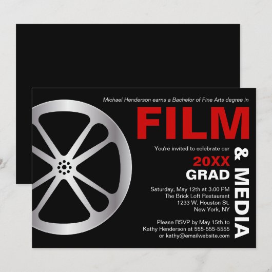 Uitnodiging voor Film & Media Graduation Party (Voorkant / Achterkant)