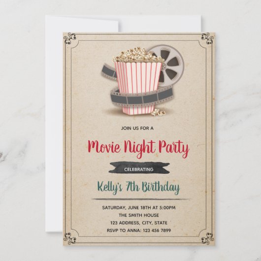 Uitnodiging voor filmavondfeest (Voorkant)