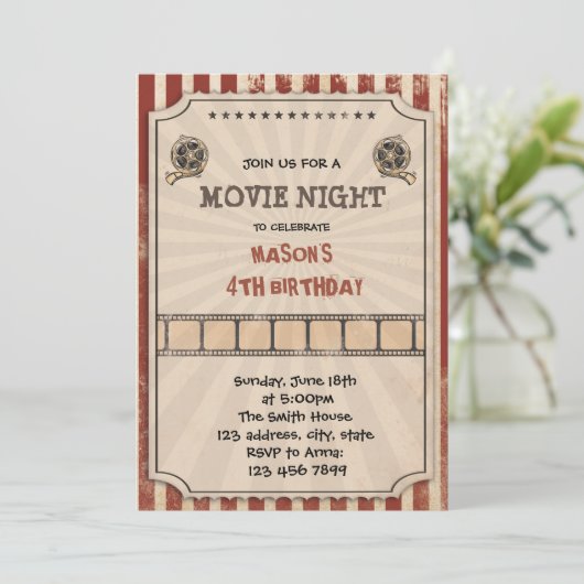 uitnodiging voor filmkaartjes (Staand voorkant)