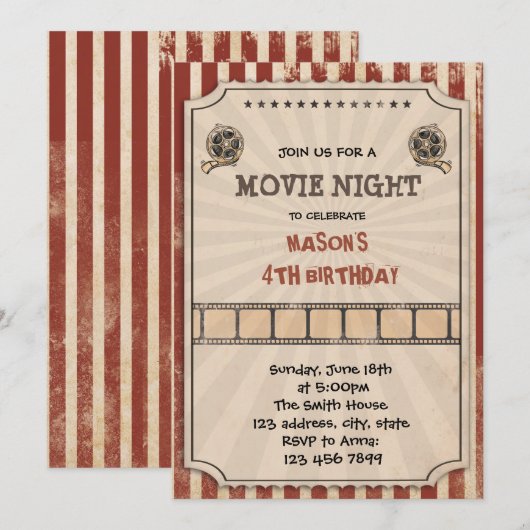  uitnodiging voor filmkaartjes (Voorkant / Achterkant)