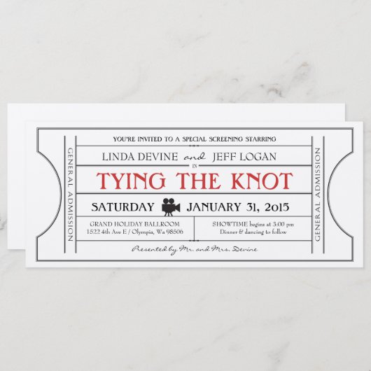  uitnodiging voor filmkaartjes (Voorkant / Achterkant)