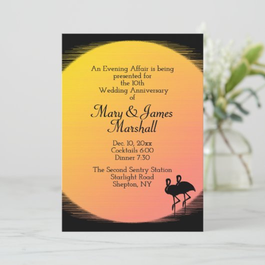 Uitnodiging voor flamingo-avondtrouwjubileum (Staand voorkant)