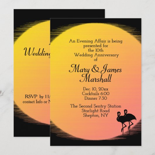 Uitnodiging voor flamingo-avondtrouwjubileum (Voorkant / Achterkant)