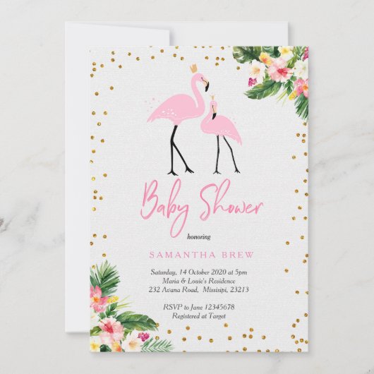Uitnodiging voor Flamingo Baby shower (Voorkant)