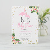Uitnodiging voor Flamingo Baby shower (Staand voorkant)