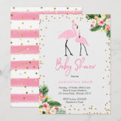 Uitnodiging voor Flamingo Baby shower (Voorkant / Achterkant)