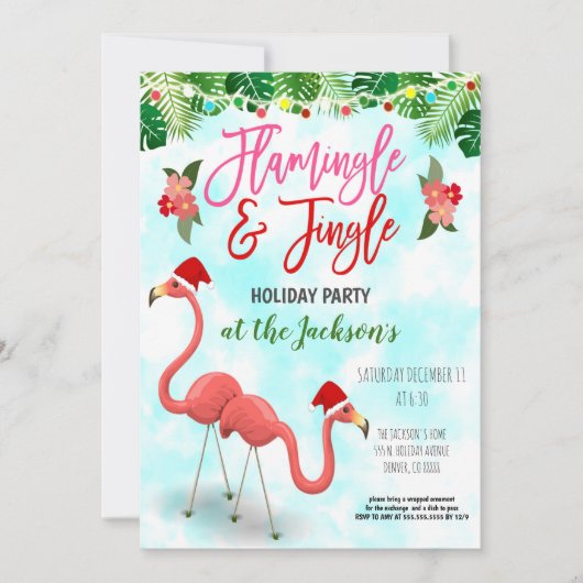 Uitnodiging voor Flamingo Christmas Party (Voorkant)