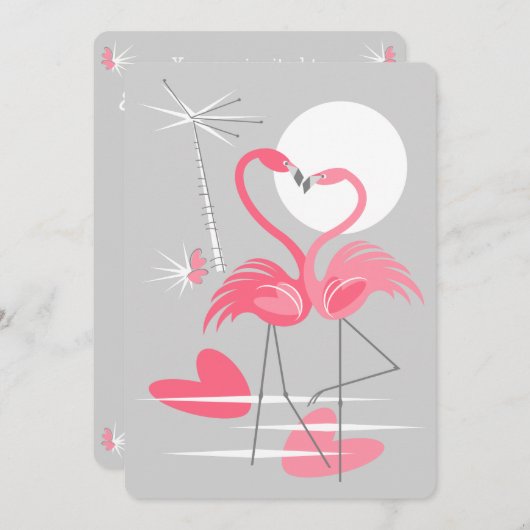 Uitnodiging voor Flamingo Liefde verticaal (Voorkant / Achterkant)