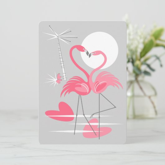 Uitnodiging voor Flamingo Liefde verticaal (Staand voorkant)
