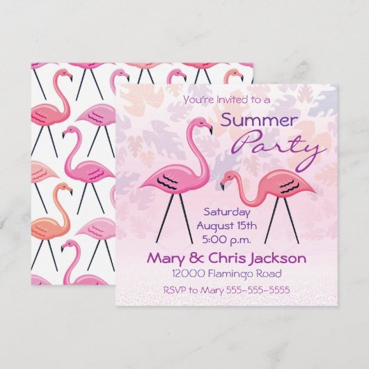 Uitnodiging voor Flamingo's Feestje (Voorkant / Achterkant)
