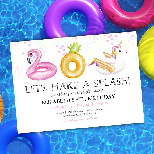 Uitnodiging voor Floatie Pool Feest Verjaardagsfee