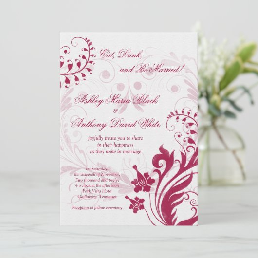  uitnodiging voor Floral White en Red Wedding (Staand voorkant)