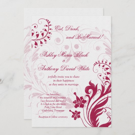  uitnodiging voor Floral White en Red Wedding (Voorkant / Achterkant)