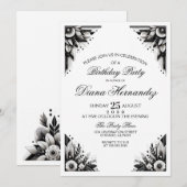 Uitnodiging voor Florale Art Deco-feestje (Voorkant / Achterkant)