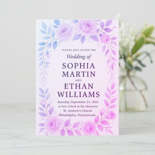 uitnodiging voor florale bruiloft (Staand voorkant)