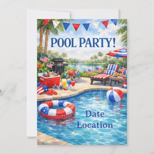 Uitnodiging voor Florida 4 juli zwembadfeest (Voorkant)