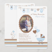 Uitnodiging voor foto-baby shower 'Jongensbaby' (Voorkant / Achterkant)