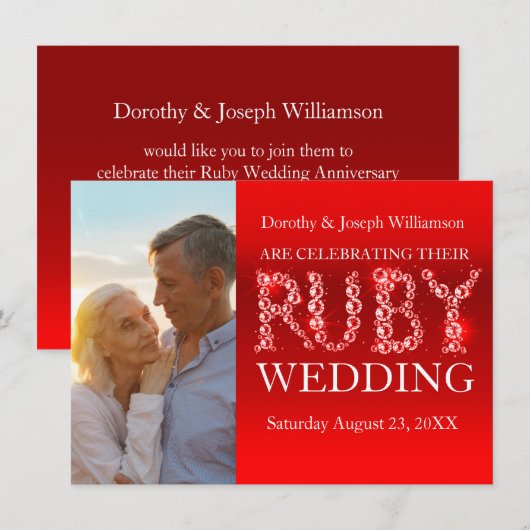 Uitnodiging voor foto feest met robijn bruiloft gl (Voorkant / Achterkant)