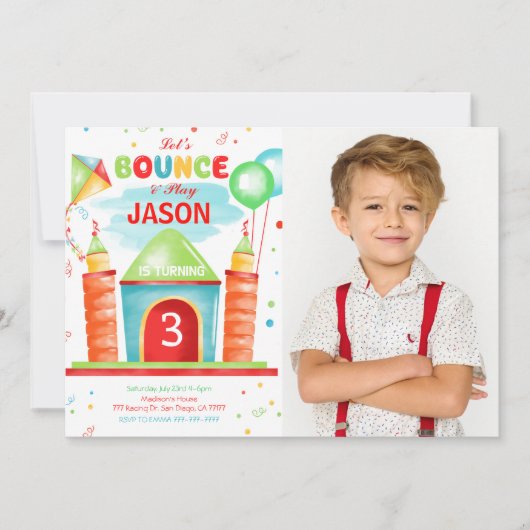 Uitnodiging voor foto van stuiterende jongen (Voorkant)