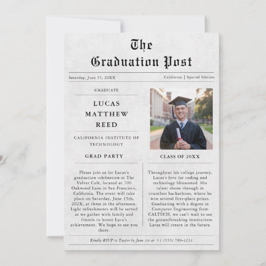 Uitnodiging voor fotoaankondiging Afstuderen krant (Voorkant)