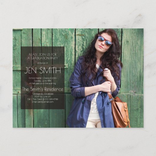 Uitnodiging voor fotoafstudeerfeest. (Voorkant)