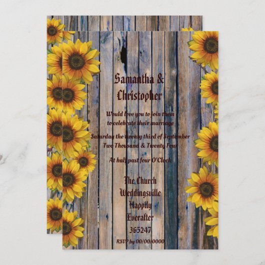 Uitnodiging voor foto's voor een trouwe zonnebloem (Voorkant / Achterkant)