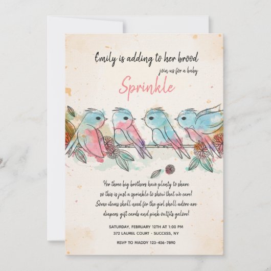 Uitnodiging voor Four Little Birds (Voorkant)