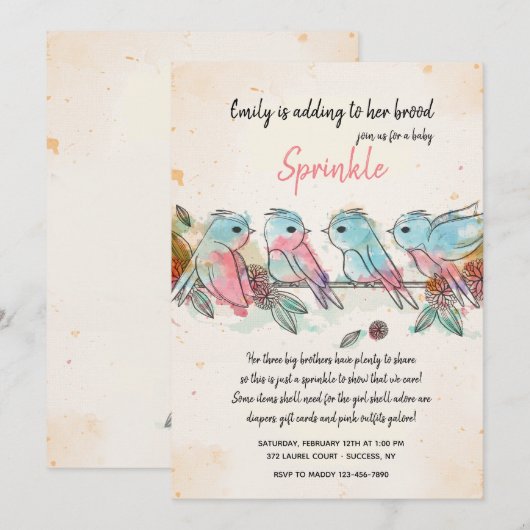 Uitnodiging voor Four Little Birds (Voorkant / Achterkant)