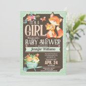 Uitnodiging voor Fox Baby shower, Woodland Girl (Staand voorkant)