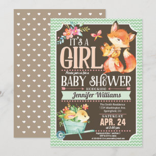 Uitnodiging voor Fox Baby shower, Woodland Girl