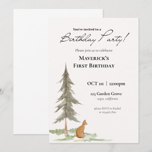 Uitnodiging voor Fox Birthday Party (Voorkant / Achterkant)