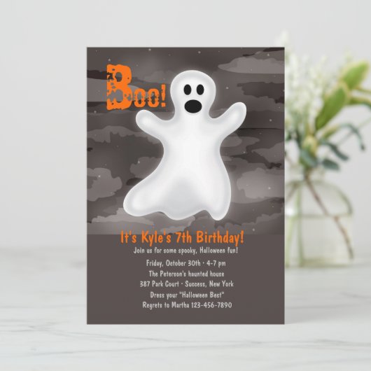 Uitnodiging voor Friendly Ghost Halloween Party (Staand voorkant)