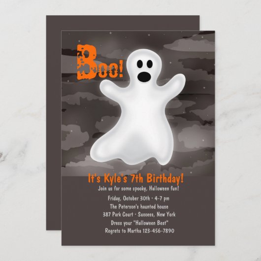 Uitnodiging voor Friendly Ghost Halloween Party (Voorkant / Achterkant)