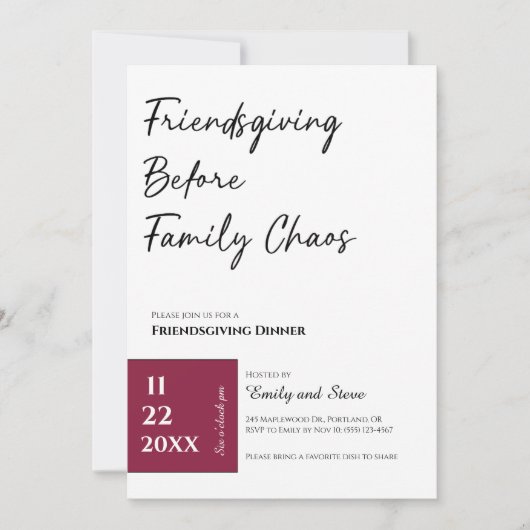 Uitnodiging voor Friendsgiving-diner (Voorkant)
