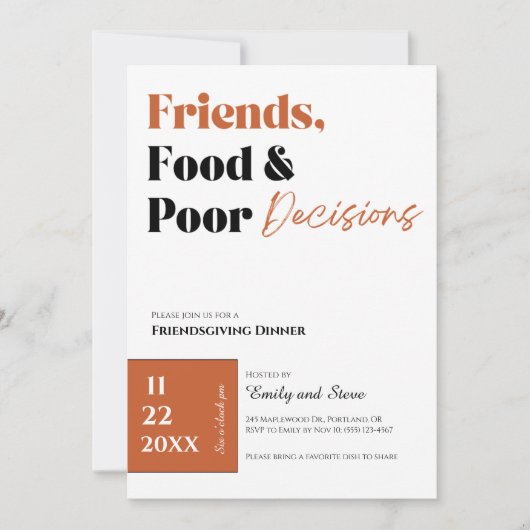 Uitnodiging voor Friendsgiving-diner (Voorkant)